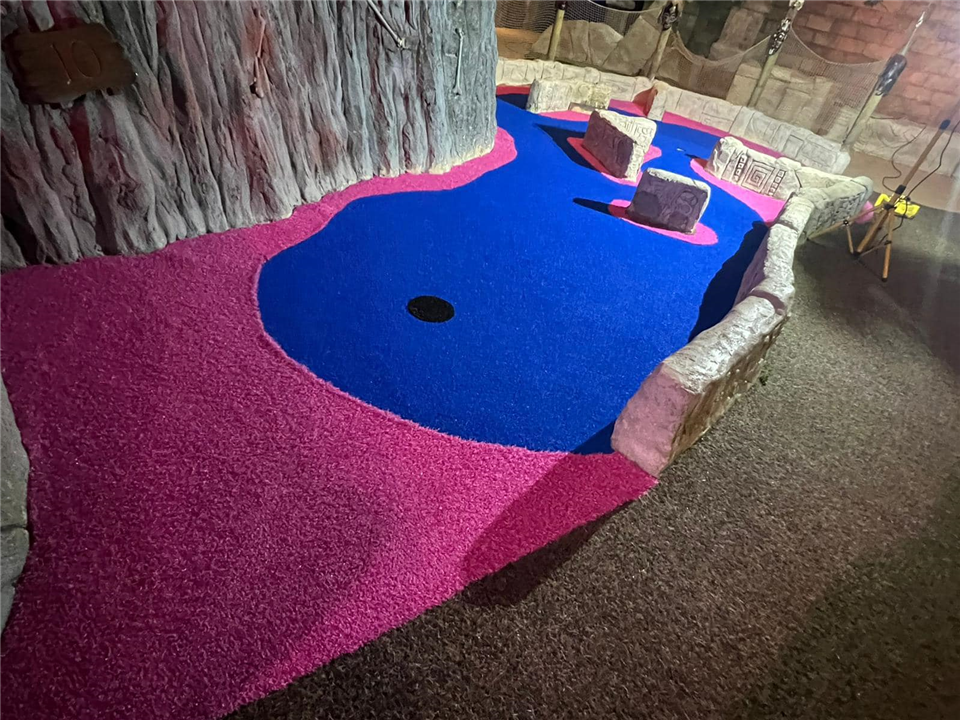 pink artificial grass for golf surface