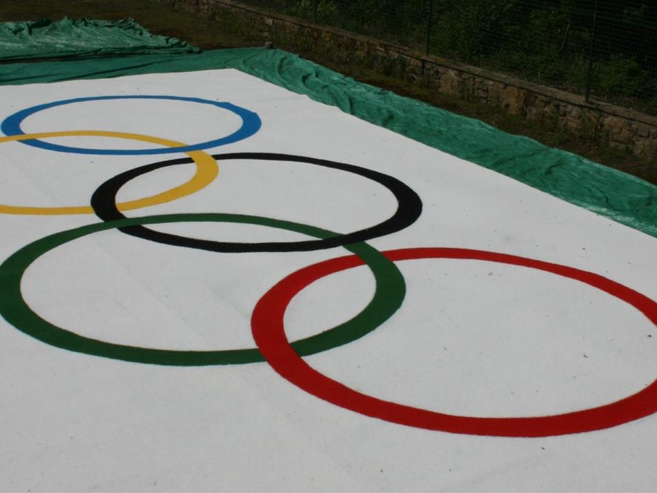 red artificial grass at Basildon Council olympic flag